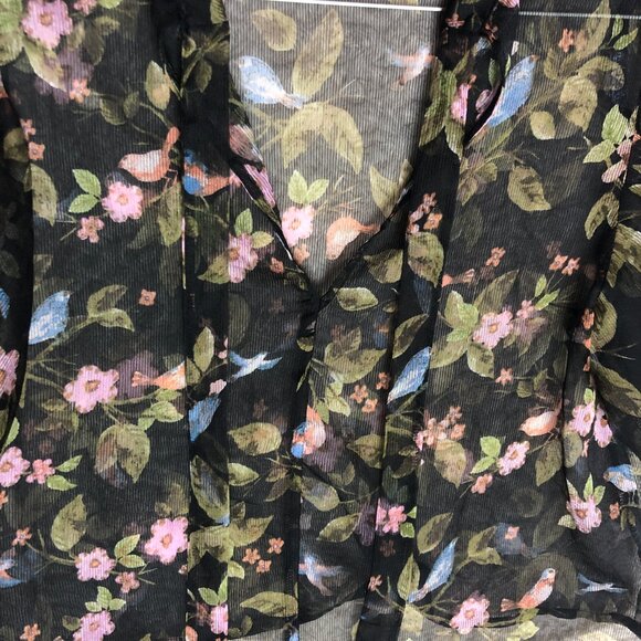 Forever 21 Women's Black Floral with Neck Tie Short Sleeve Cropped Blouse Size S - Picture 2 of 6